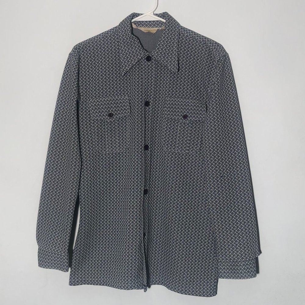 1970s Vintage Geometric Print Dagger Collar Shirt